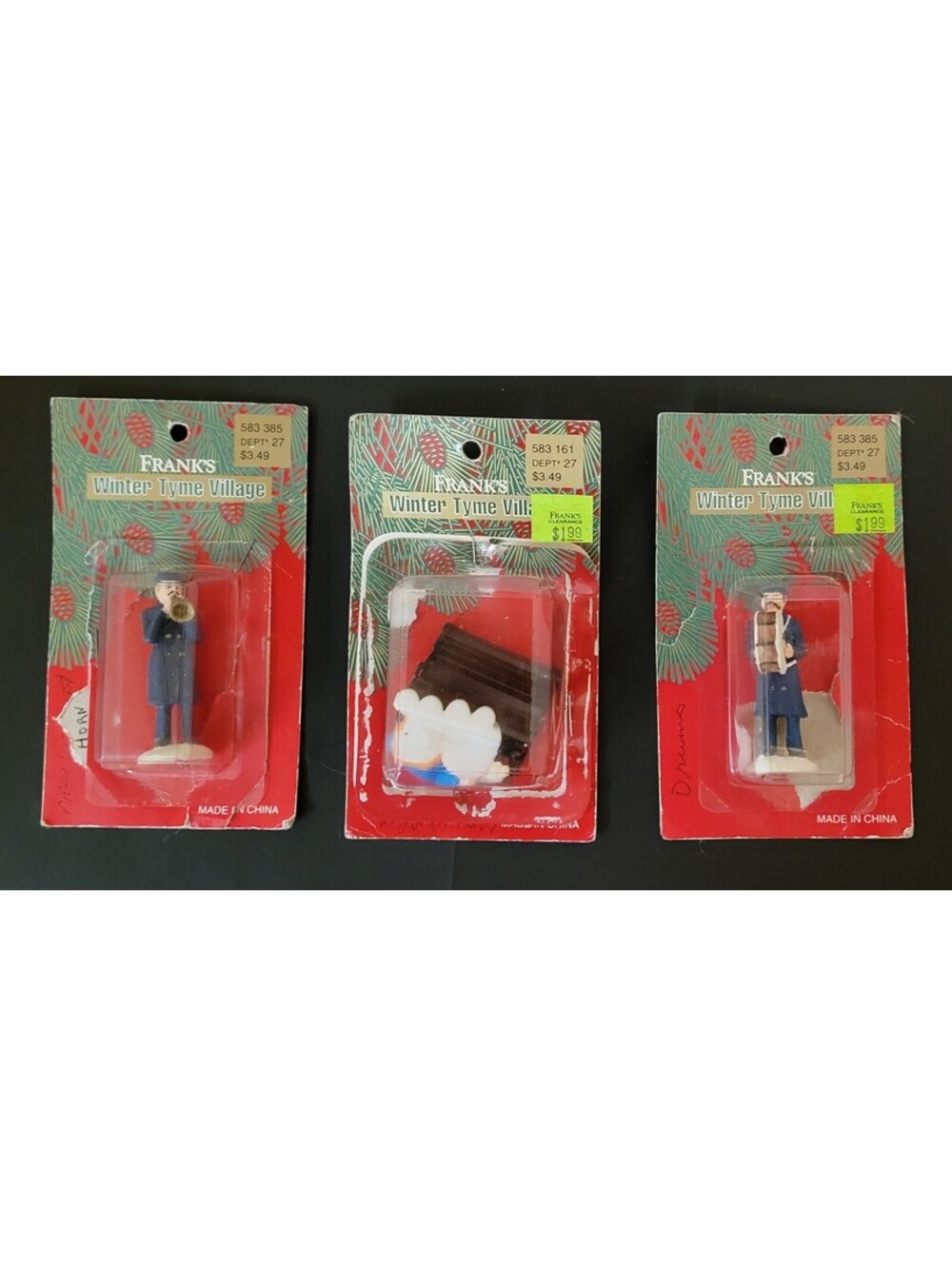 Vintage Frank's Winter Tyme Village Christmas Figurines Ornaments - Lot of 3